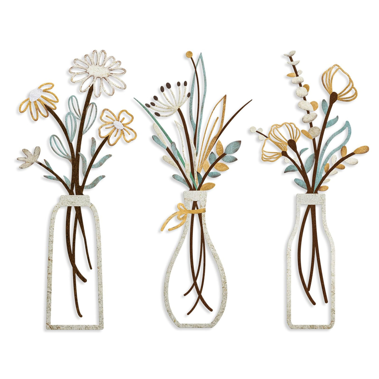 Pigort 3 Pieces Metal Flowers Wall Arts - Rustic Farmhouse Decor Beige Minimalist Flower Wall Decors for Living room Bathroom Bedroom Dining Room-Housewarming Gifts (Beige, Vase-C) Pigort