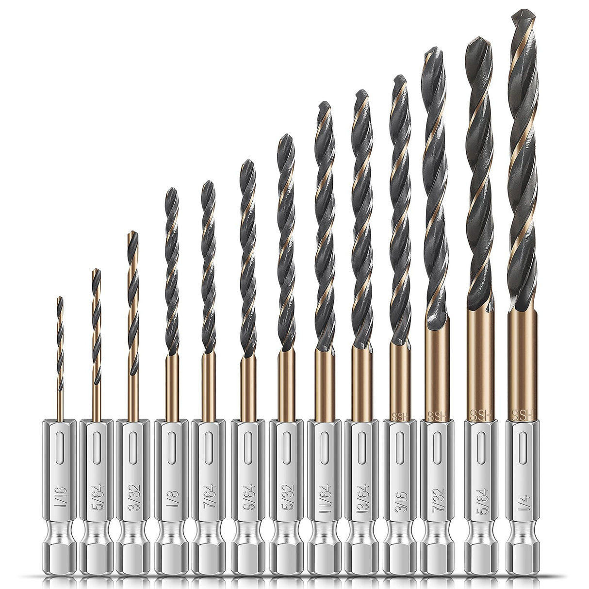 13pcs Hex Shank Drill Bit Set, Professional HSS Nitriding Twist Drill Bits, Upgrade Black and Gold Coated Drill Bit, Quick Change Design for Wood, Steel, Metal, and Plastic, 1/16IN to 1/4IN. Jonchinjn