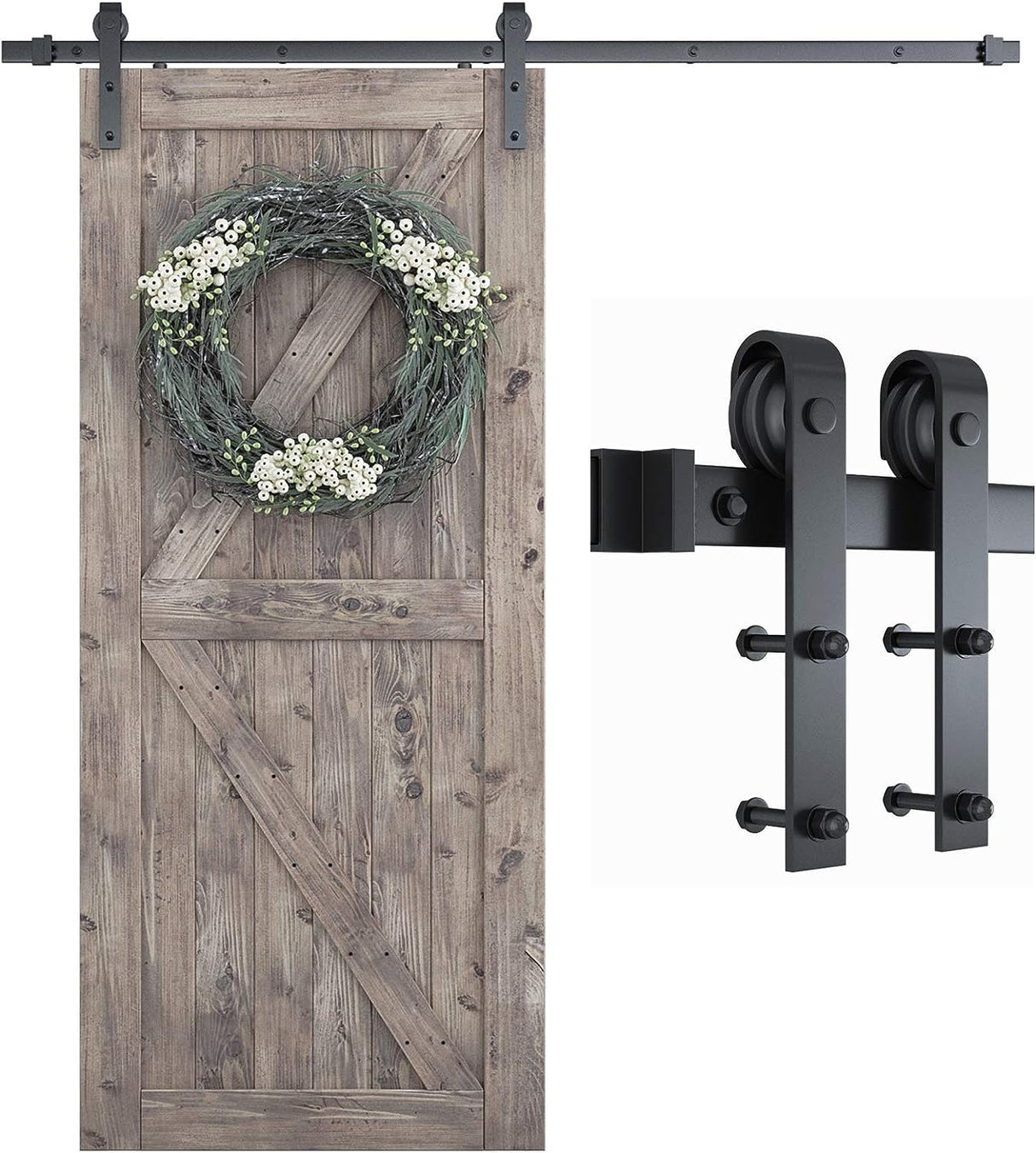 SMARTSTANDARD 6.8FT Barn Door Hardware Kit, Sliding Barn Door Track -Smoothly and Quietly -Easy to Install -Includes Step-by-Step Installation Instruction Fit 40" Wide Door Panel (J Shape Hanger) SMARTSTANDARD