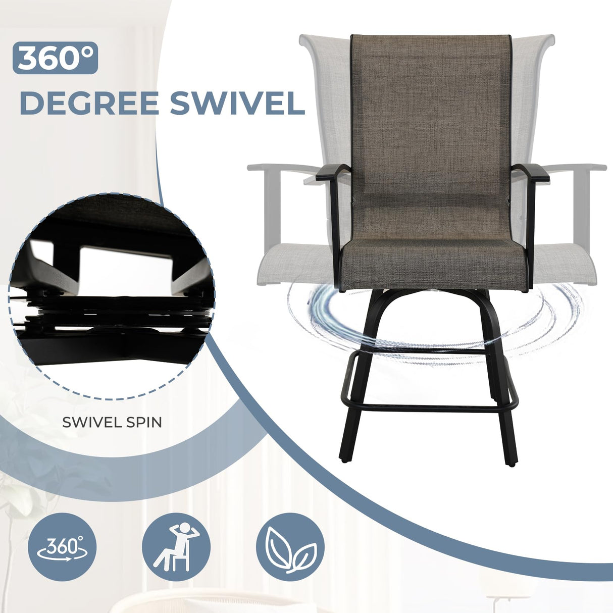 Grand Patio 5-Piece Swivel Bar Set with Ice Bucket - Faux Wood Grain Dining Table for Outdoor Spaces Grand patio