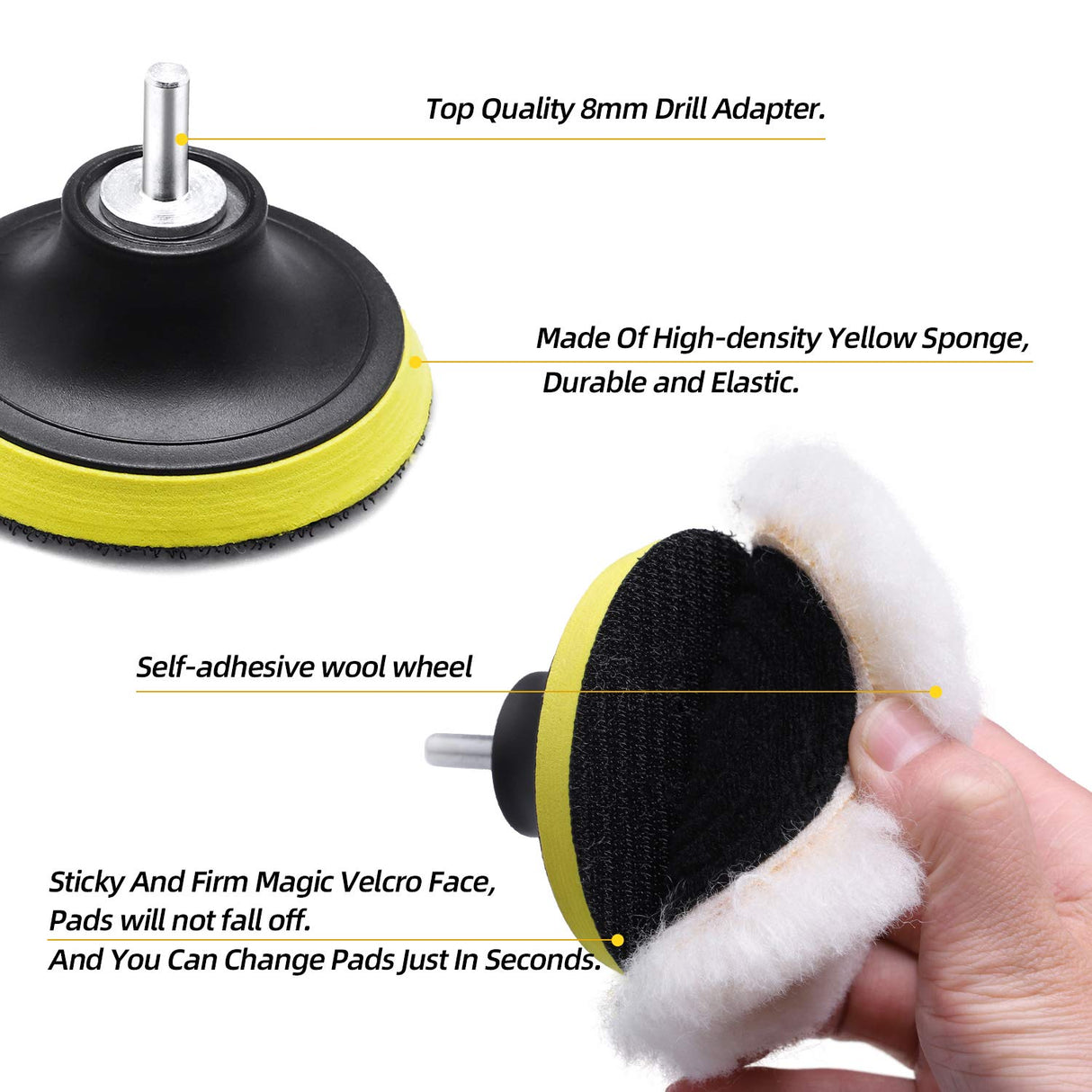 Wool Cutting Pad, Wool Buffing Polishing Pad Set, SPTA 7Pcs 3Inch (80mm) Wool Buffing Wheel for Drill Lambs Wool Hook and Loop for Compound Cutting & Polishing for Car Polisher SPTA