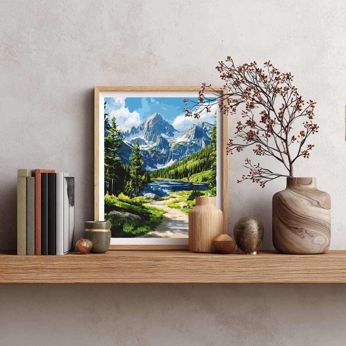 Cawpom Rocky Mountain National Park Paint by Number, Mountains Paint by Numbers Kit for Adults, Lake Tree Landscape Wall Art, Nature Scenery Acrylic Painting, Home Wall Decor(16x20inch, No Frame) Cawpom