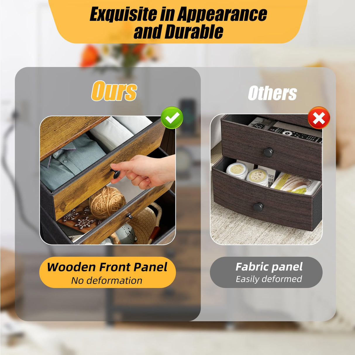 3 Drawer Wood and Metal Nightstand with LED Lights - 16"Wร12"Dร24"H Small Wood End Table with Charging Station, 20 Colors LED Bedside Table with Open Shelf, 3 Fabric Drawers with Wooden Front Panel Caredear