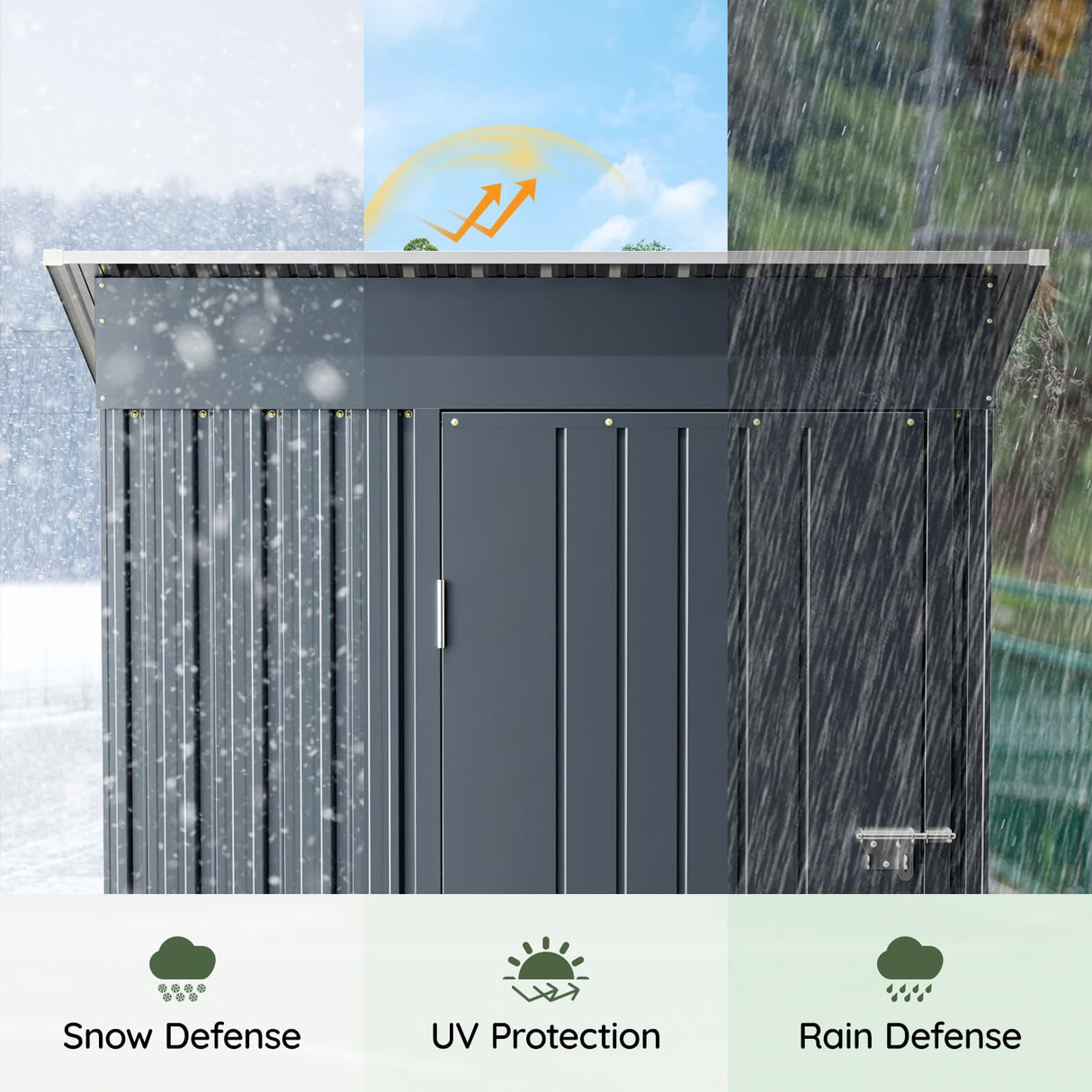 Grovellis 3x5 FT Outdoor Metal Storage Shed with Floor Frame, Single Door, 1 Clear Window, Tool Shed for Garden, Patio, Backyard Grovellis