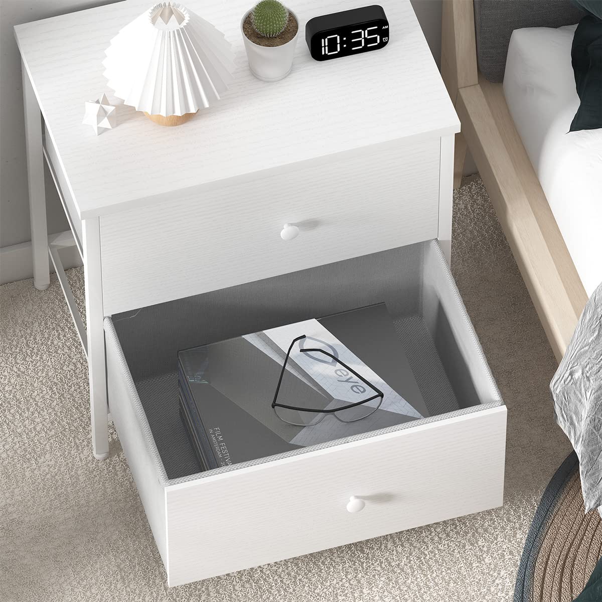 BOLUO White Nightstands Set of 2, 2 Drawer Dresser for Bedroom Night Stand Small Dresser End Table with Drawers Modern BOLUO
