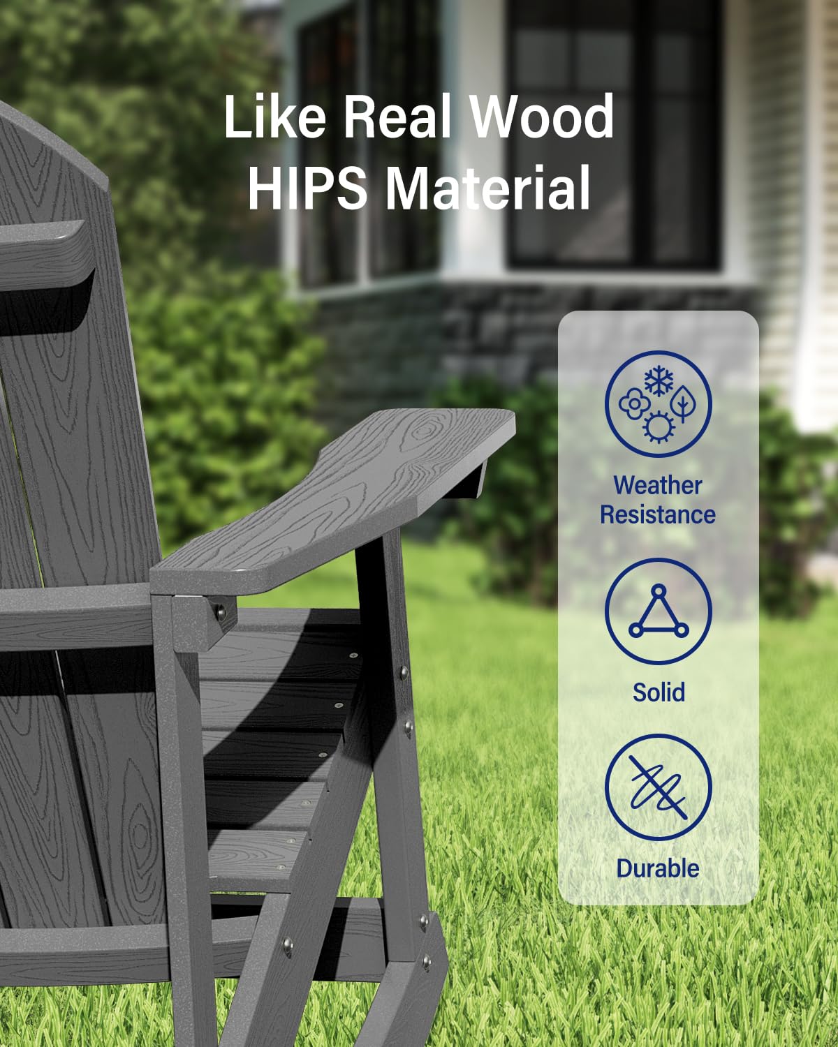 YEFU Outdoor Rocking Chair,Adirondack Rocking Chair,Patio Rocker Chair with Wide Back,Oversized Rocker Chair Look Like Real Wood, for Lawn, Porch, Backyard, Indoor and Garden(Grey) YEFU