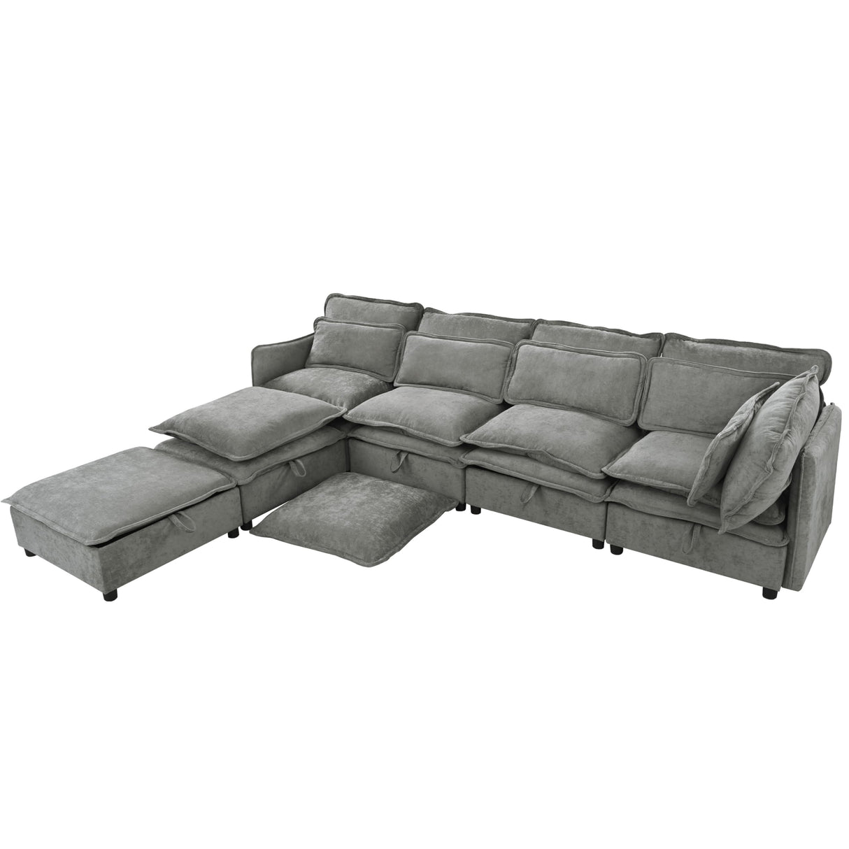 Merax Modular Sectional Sofa with Storage, Freely Combinable Modern Couch Bed with Double-Layer Cushions, for Living Room, Office, and Apartment, Grey Merax