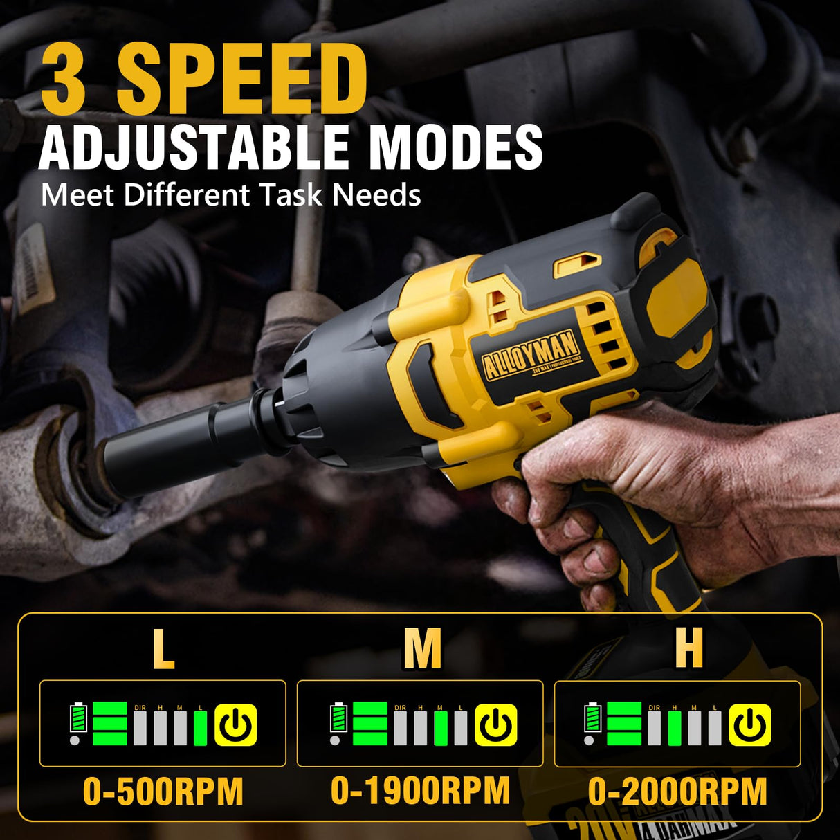 Alloyman 1/2 inch Impact Wrench Cordless, Max Torque 555 Ft-lbs Battery Impact Wrench 20V Brushless Motor 2000 RPM, with 6 Sockets, 3 Extension Bars, 4.0 AH Li-ion Battery and 1 Hour Fast Charge Alloyman