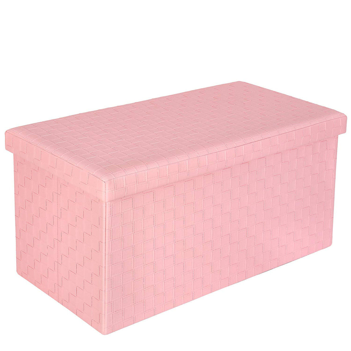 B FSOBEIIALEO Folding Storage Ottoman, Faux Leather Footrest Seat Long Bench Toy Box Chest for Girls, Pink 30"x15"x15" B FSOBEIIALEO