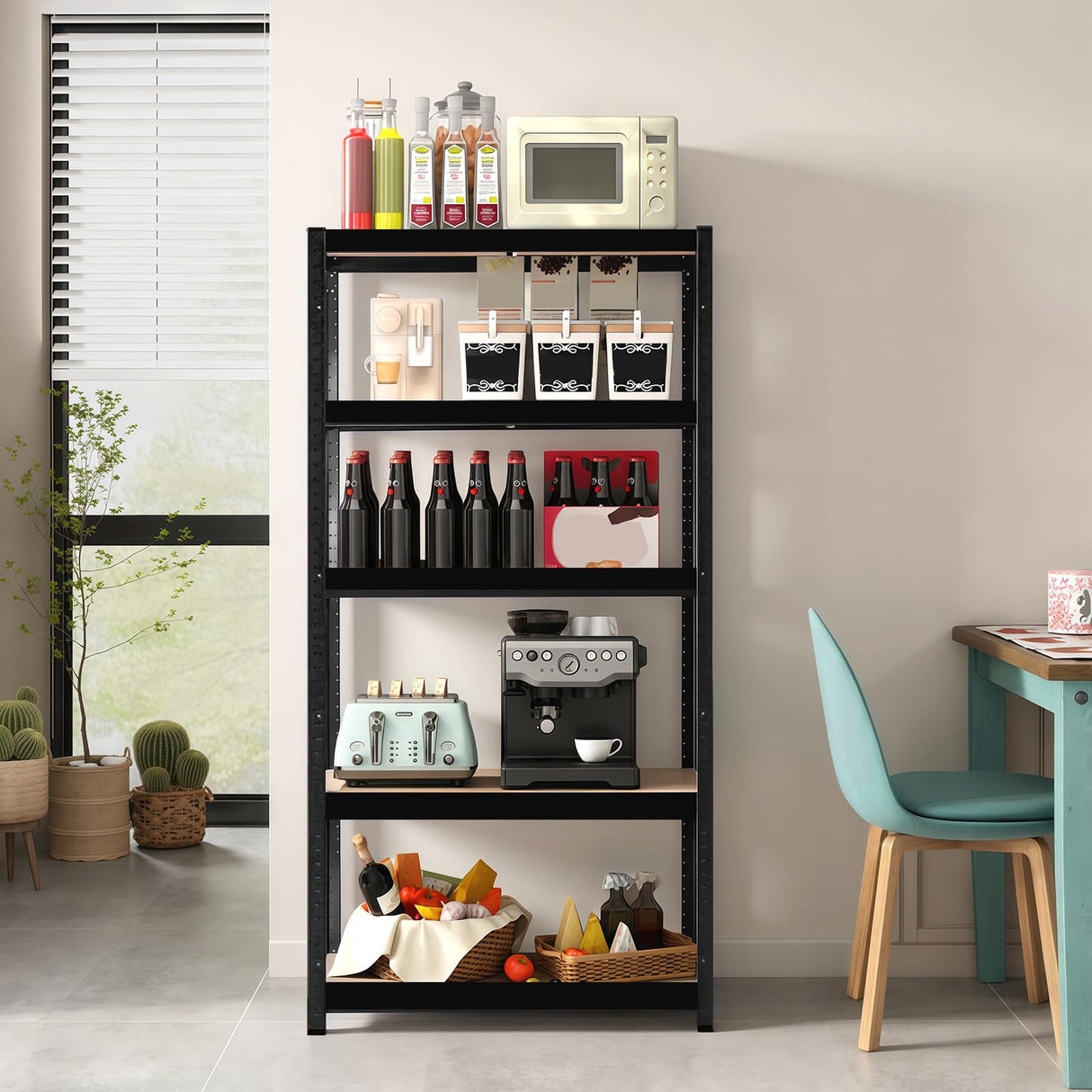 Panana 5 Tier Racking Shelf 59x27.5x11.8 inch Garage Shelving Storage Shelves Unit 1.5M Higher Workshop/Commercial/Industrial/Kitchen Utility Rack Shelf Organizer (Black, 150X70X30CM) Panana