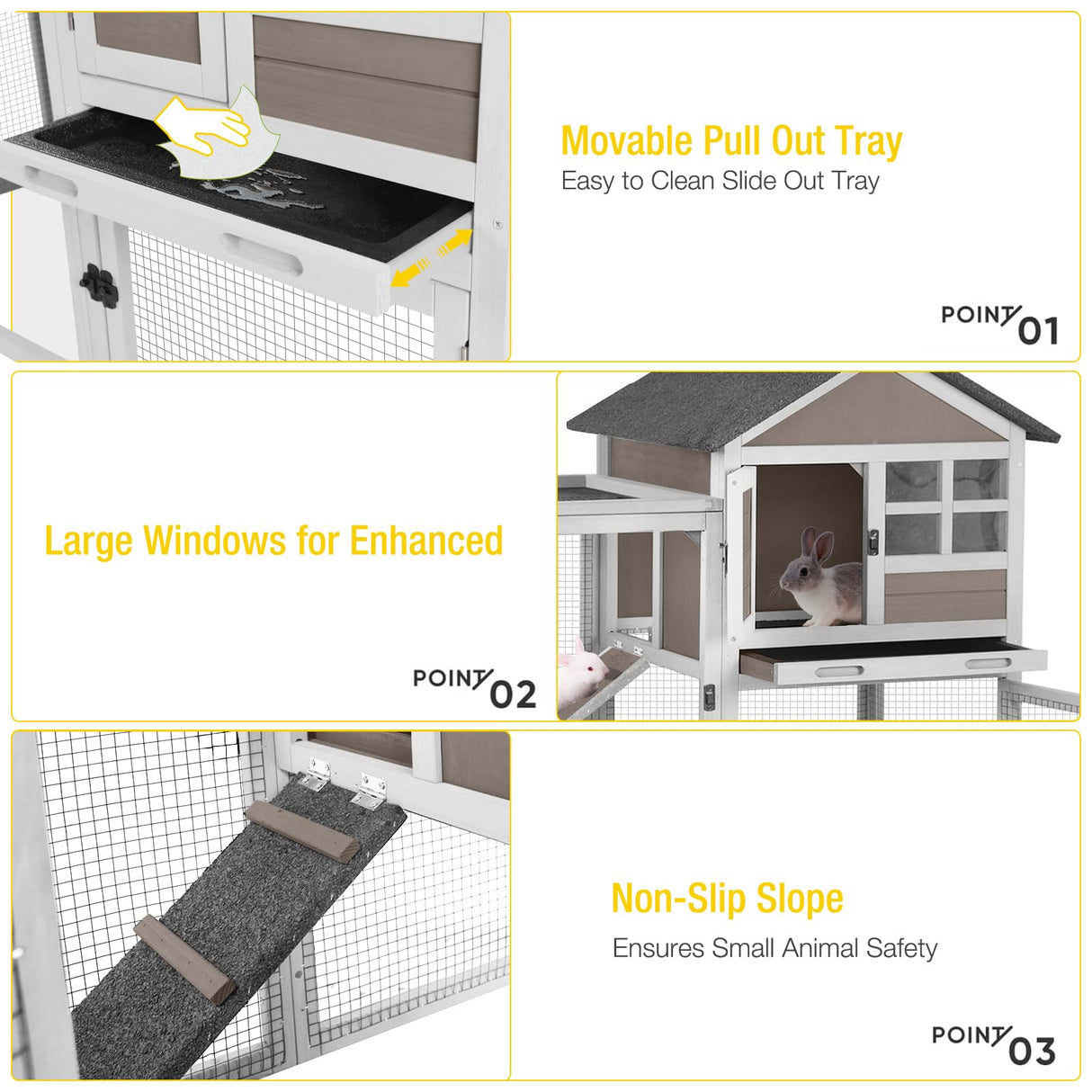Aivituvin 51.6''L Rabbit Hutch Outdoor Chicken Coop Indoor Bunny Cage with Run,Guinea Pig House Pull Out Upper Tray 51.6" L x 25.2" W x 36.2" H (Brown) Aivituvin
