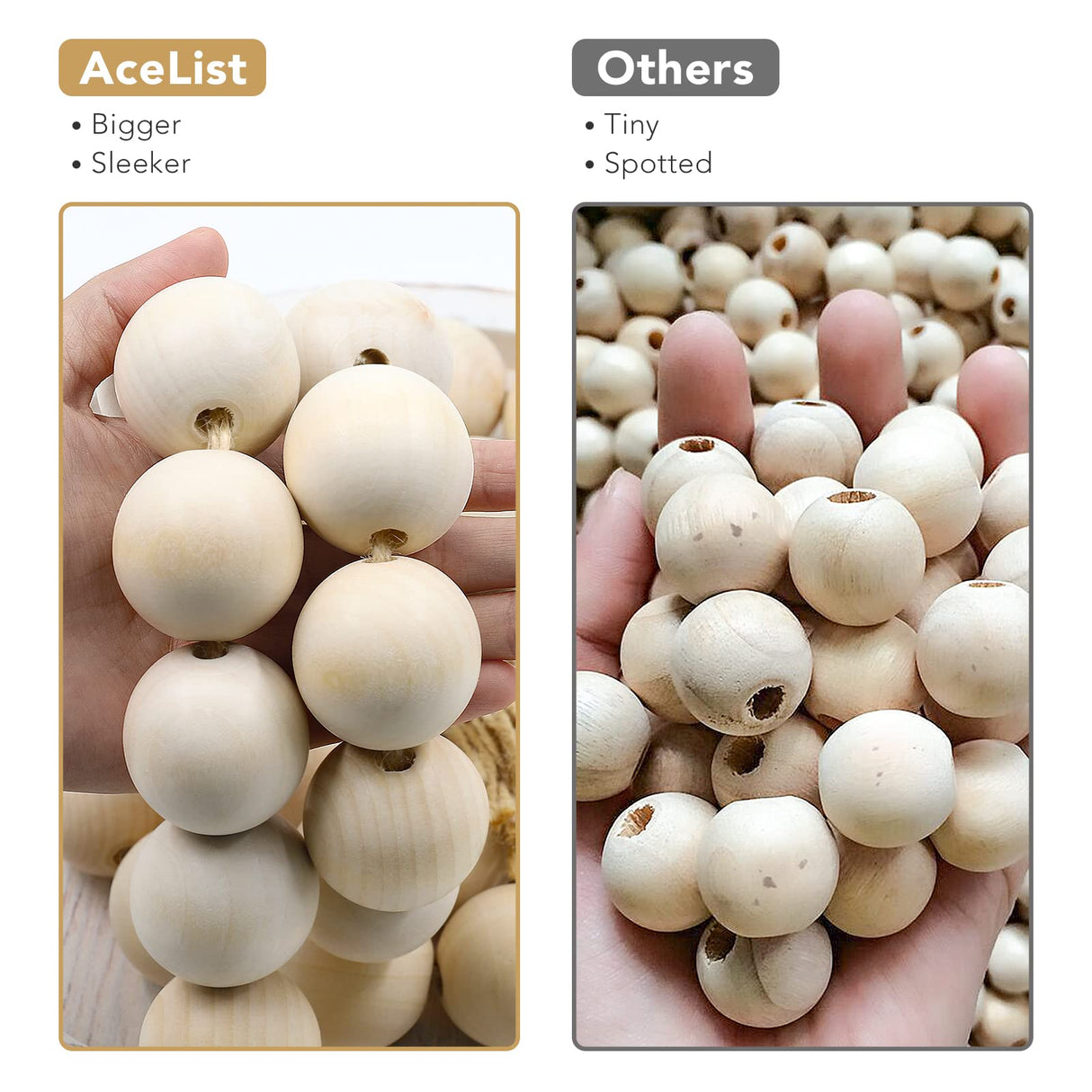 AceList 72in Large Wood Bead Garland Decorative Beads with Tassels, Long Wooden Beads Garland, Coffee Table Decor, Perfect Boho Farmhouse Bookshelf Mantel Tray Centerpiece Ornament (1.5" Diameter) AceList