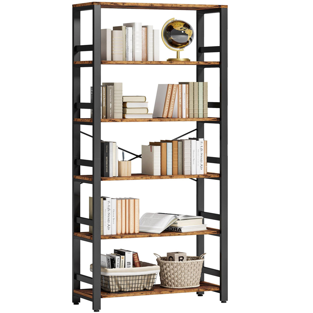 IRONCK Bookshelf, 31.5in Wide Shelf 6 Tier Bookcase, 110lbs/shelf Vintage Industrial Style Bookshelves for Bedroom, Living Room and Home Office, Vintage Brown IRONCK