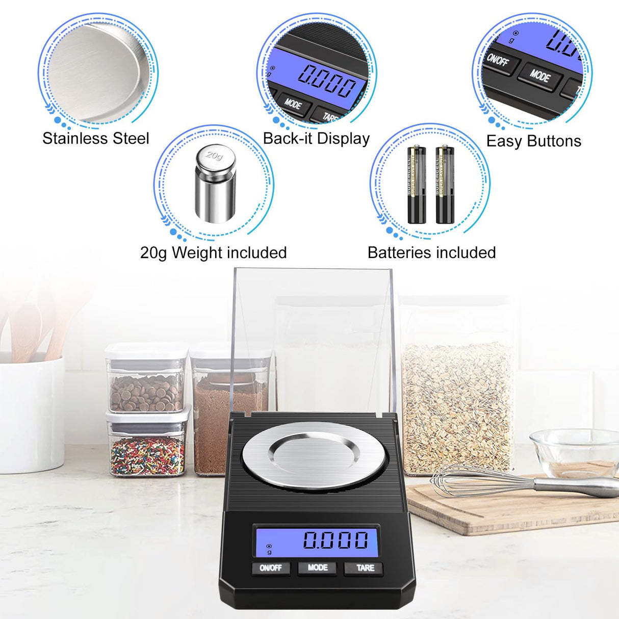 Milligram Scale 50g/0.001g High Precision Mg Scale, Portable Jewelry Scale .001 Gram Accuracy, Powder Scale, Digital Miligram Scale for Powder Medicine with Tray/Tweezers/Calibration Weight Weigh Gram