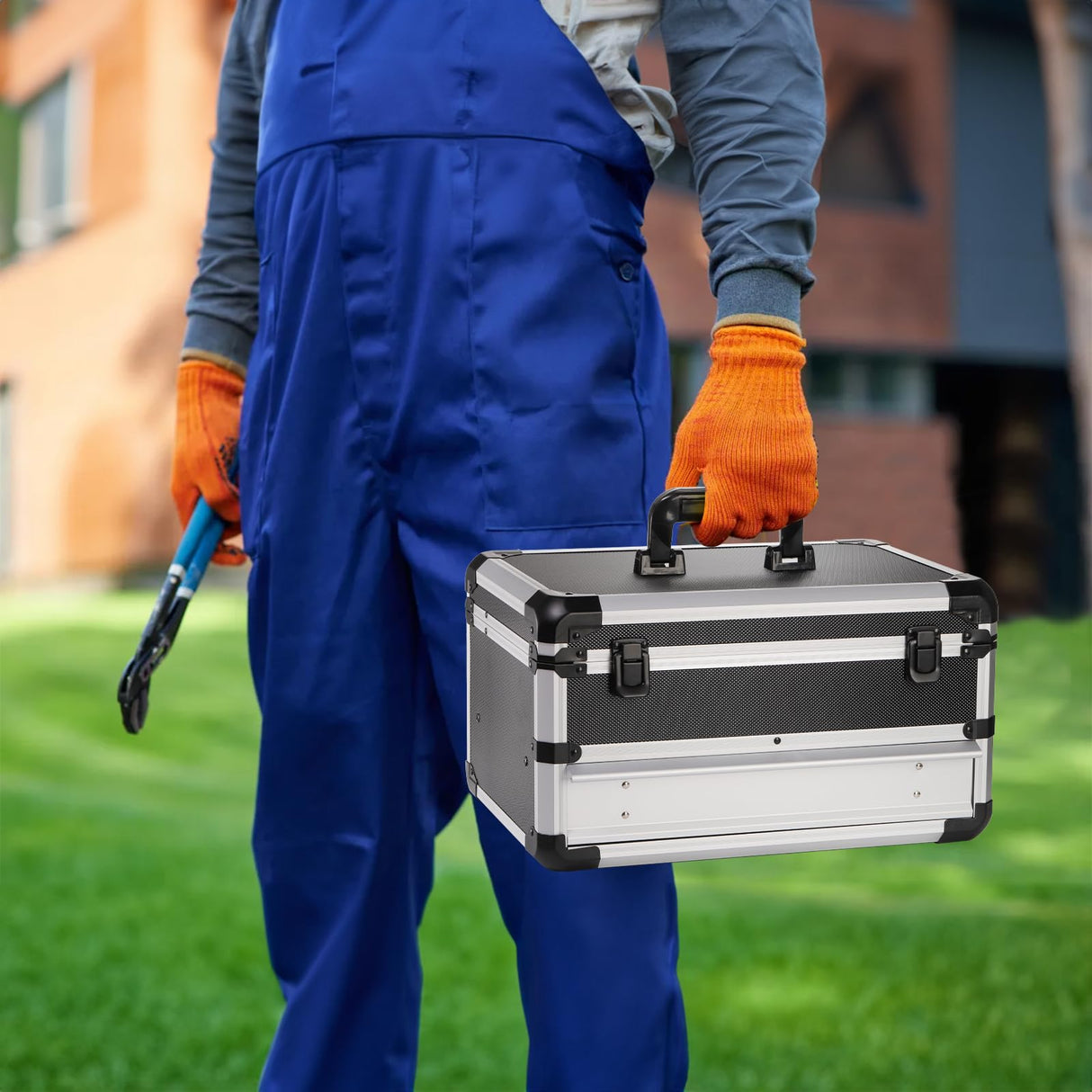 WRINGKIT Tool Box, Portable Tool Storage Box with Metal Lock, Aluminum Alloy Hard Craftsman Tool Organizer Case with Drawer for Office, Warehouse, Gym, School WRINGKIT