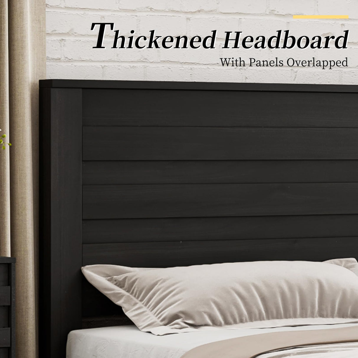 Farmhouse Queen Bed Frame with 49" Tall Headboard - LUXOAK Wooden Platform Bed, Noise-Free & No Box Spring Needed, Black LUXOAK