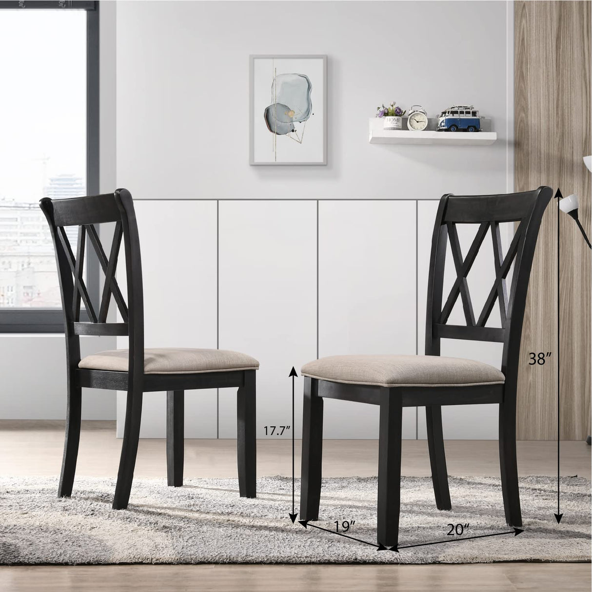 Roundhill Furniture Windvale Fabric Upholstered Dining Chair, Set of 2, Black Roundhill Furniture