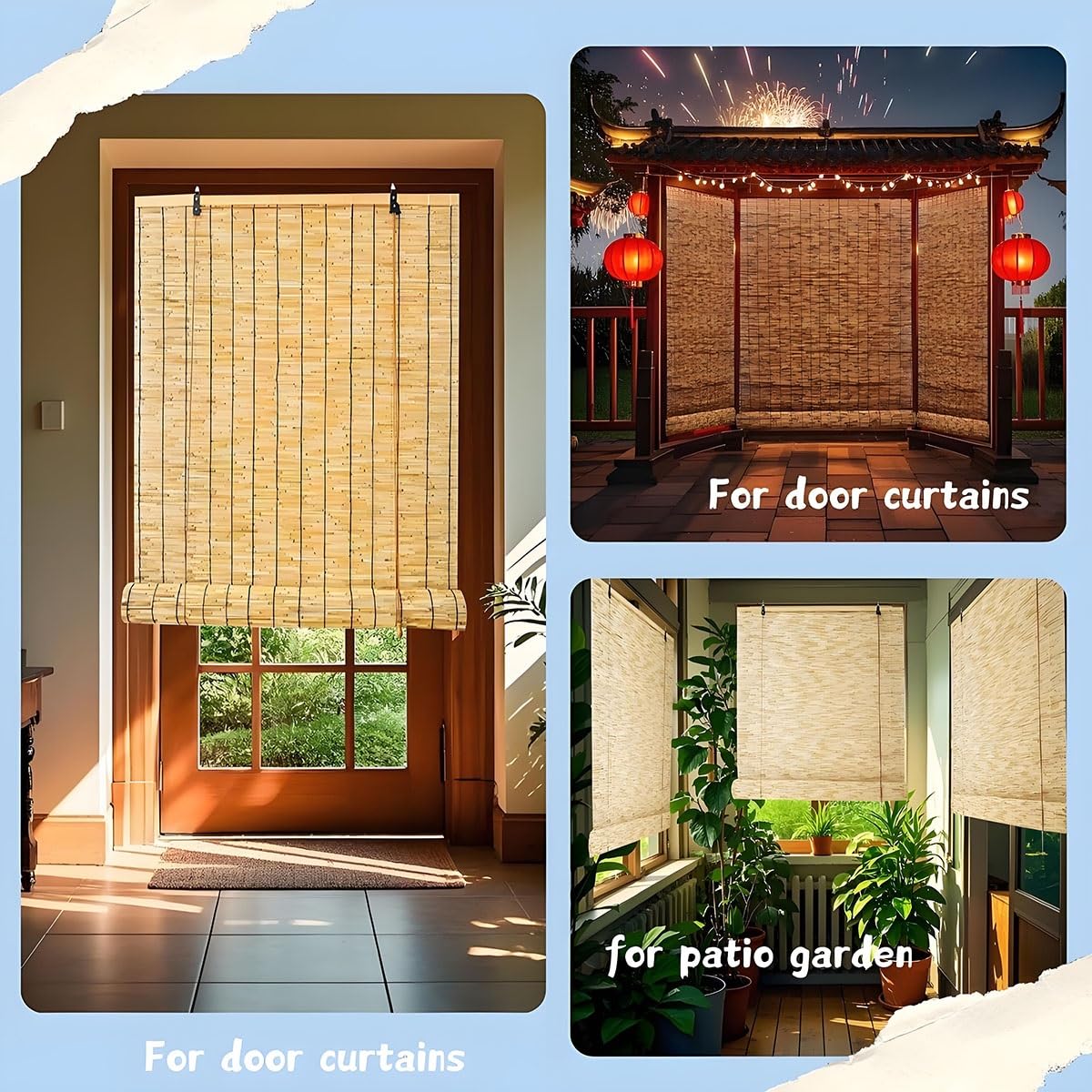 Bamboo Blinds Hand-Woven Roller Blinds Outdoor Bamboo Shades for Patio Porch Outdoor/Indoor Privacy 36x25in 27×59in Brown(Natural Black Line,38" W x 46" H) WoodArtSupply