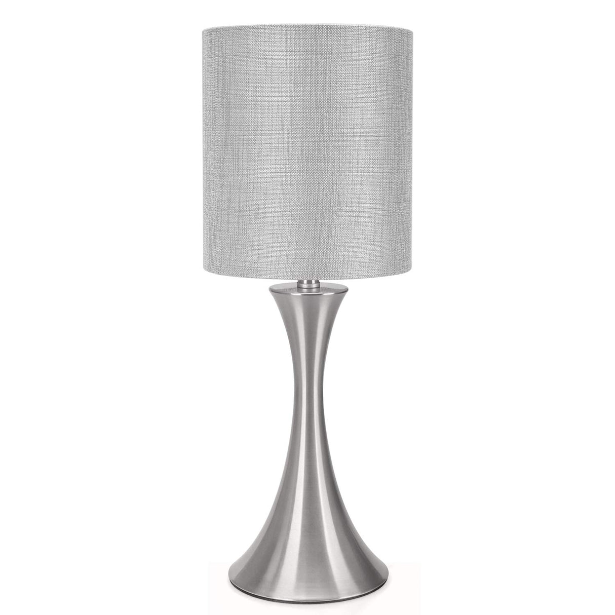 3 Way Touch Control Table Lamp, Dimmable Bedside Desk Lamp with Metal Base Modern Nightstand Lamp Stylish Grey Shade Simple Side Table Lamp for Bedroom, Living Room, Office or Den LED Bulb Included Seaside village