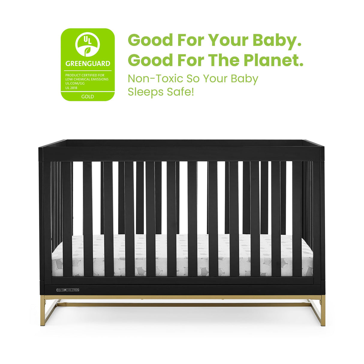 Delta Children Jade 4-in-1 Convertible Crib - Greenguard Gold Certified, Ebony/Bronze Delta Children