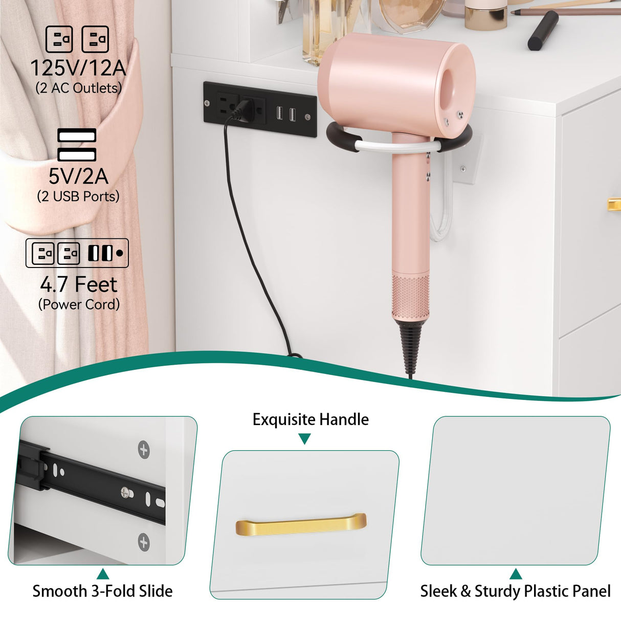 YITAHOME Vanity Desk with Large 35" Mirror and LED Lights, Makeup Vanity Set with 4 Drawers and Stool, Ample Storage & Power Strip, Brightness Adjustable, Dressing Table, Milk White YITAHOME