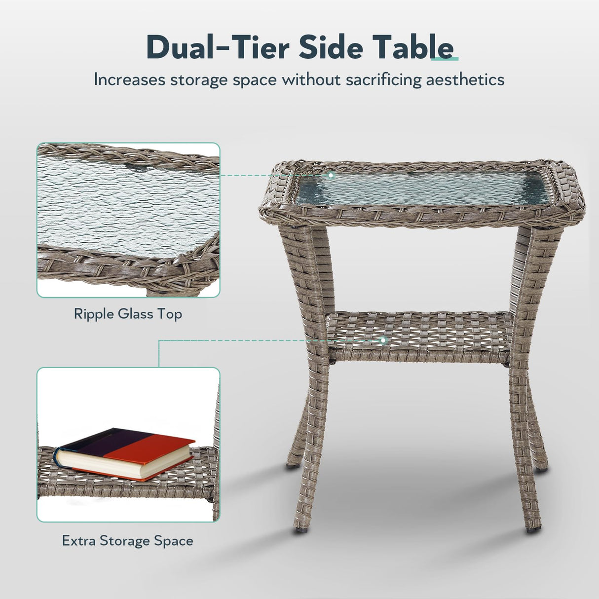 Artfurniz Outdoor Swivel Glider Rocker Chairs Set of 4 - Wicker Patio Furniture Set All Weather Patio Conversatio Sets with 2 Tempered Glass Side Table for Deck Backyard - Grey Wicker Grey Cushion Artfurniz