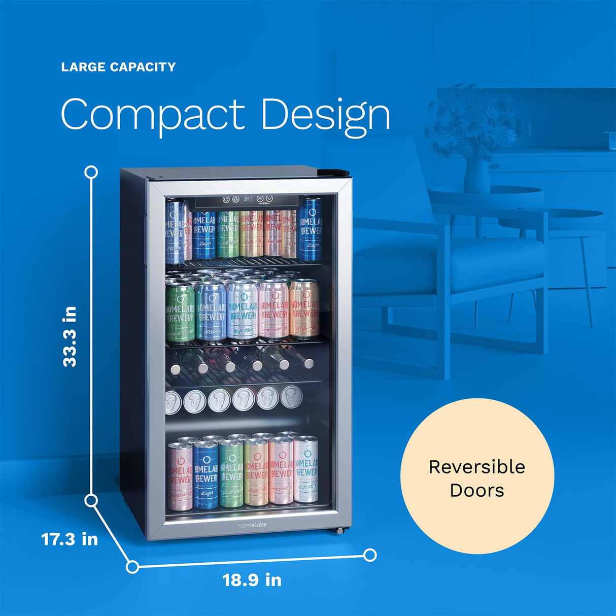 hOmeLabs Beverage Refrigerator and Cooler - 120 Can Mini Fridge with Glass Door for Soda Beer or Wine - Small Drink Dispenser Machine for Office or Bar with Adjustable Removable Shelves hOmeLabs