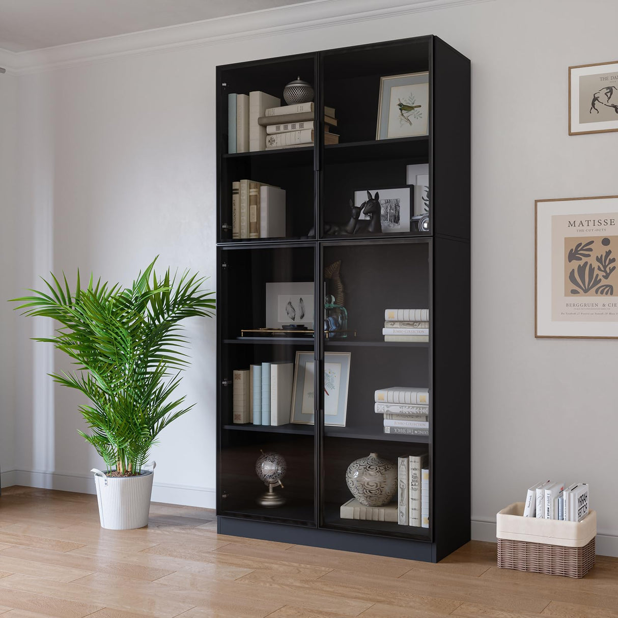 Bobve 5-Tier Elegant Glass Display Cabinet with 4 Doors for Collectibles and Books, 78.7" Tall Bobve