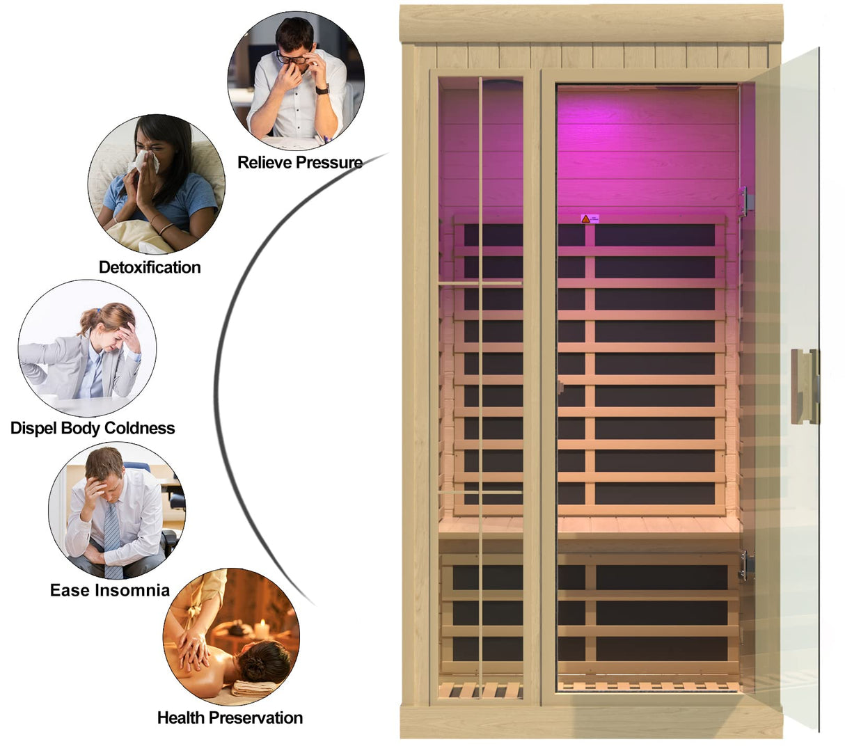 LTCCDSS Infrared Sauna, 1-2 Person Far Infrared Sauna for Home, with 1350W, APP Control Panel, 7 Low EMF Heaters, Bluetooth Speakers, 1 LED Reading Lamp and 2 Color Lights Hemlock Wood Sauna Room LTCCDSS