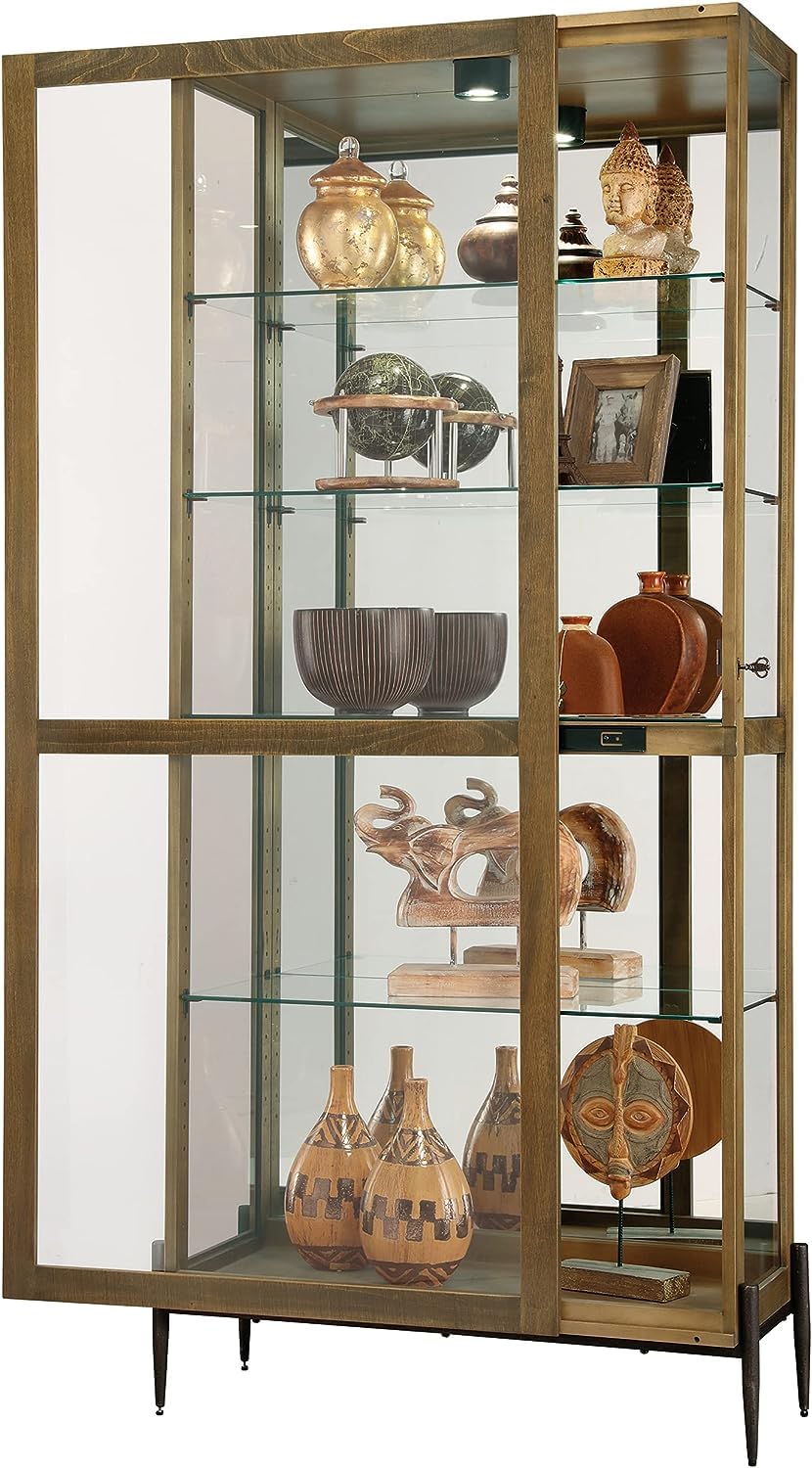 Howard Miller Ignarro Curio Cabinet II, Portable Storage Cabinets for Collectibles, Home Decor Or Office with Brown Finish, LED Light Glass Shelves & Illuminated Locking Slide Door - Iron Leg Howard Miller