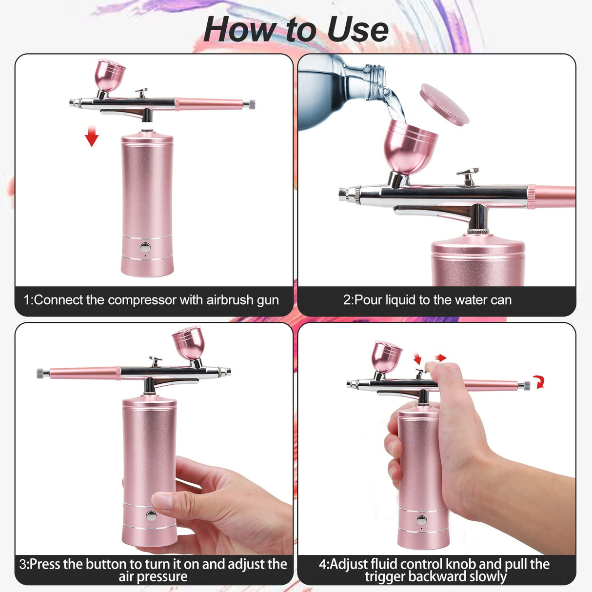 Airbrush-Kit Rechargeable Cordless Airbrush Compressor -Auto Handheld Airbrush Gun, Airbrush Set Portable Wireless Air Brush for Barber, Nail Art, Cake Decor, Makeup, Model Painting rhinowisdom