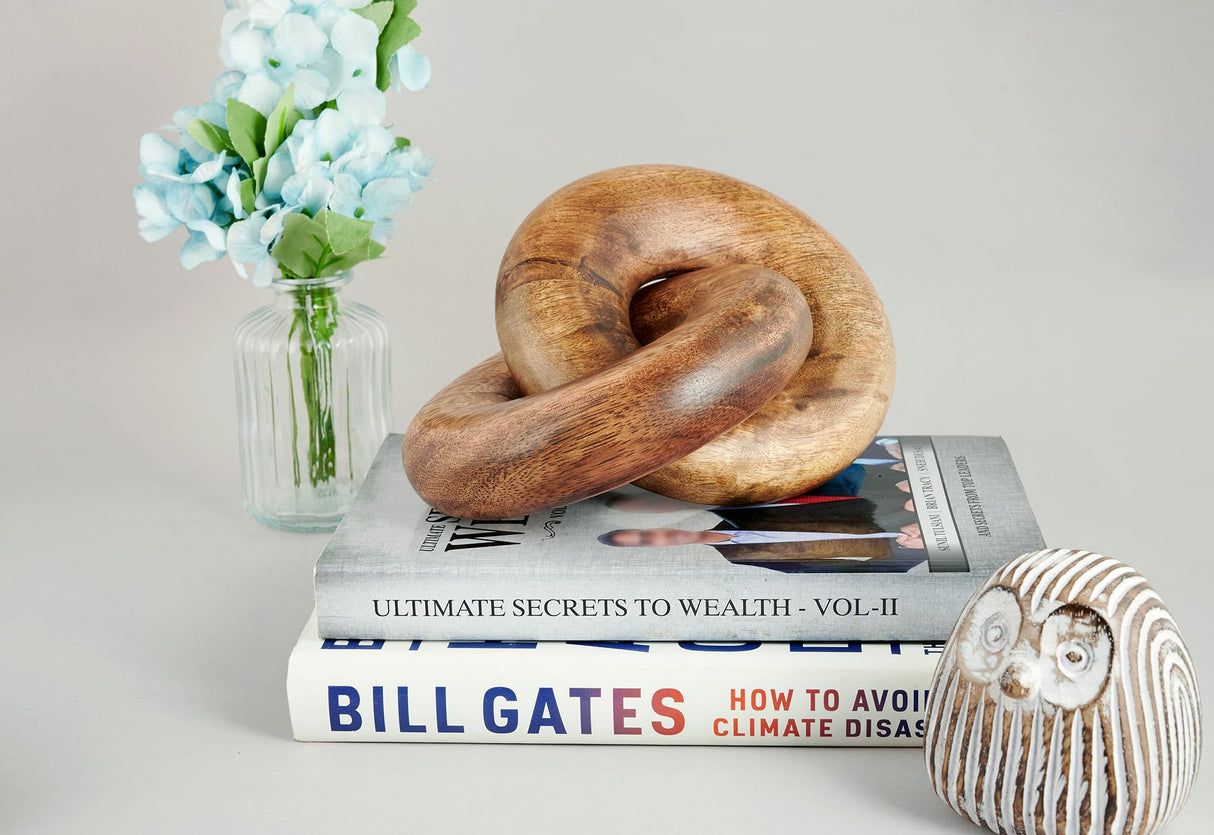 Eximious India 2 Knot Coffee Table Decor Home Decor Console Table Decor Items Book Shelf Decor Accents Living Room Wood Knot Decor Chain Link Decor (Burnt Wood) Eximious India