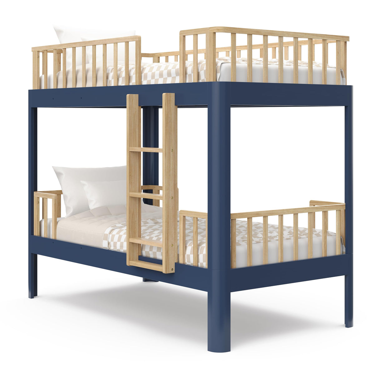 Storkcraft Next Santos Twin-Over-Twin 5-in-1 Convertible Bunk Bed (Midnight Blue with Natural) – GREENGUARD Gold Certified, Converts to Loft Bed and Twin Beds, Modern Style for Kids Room Storkcraft