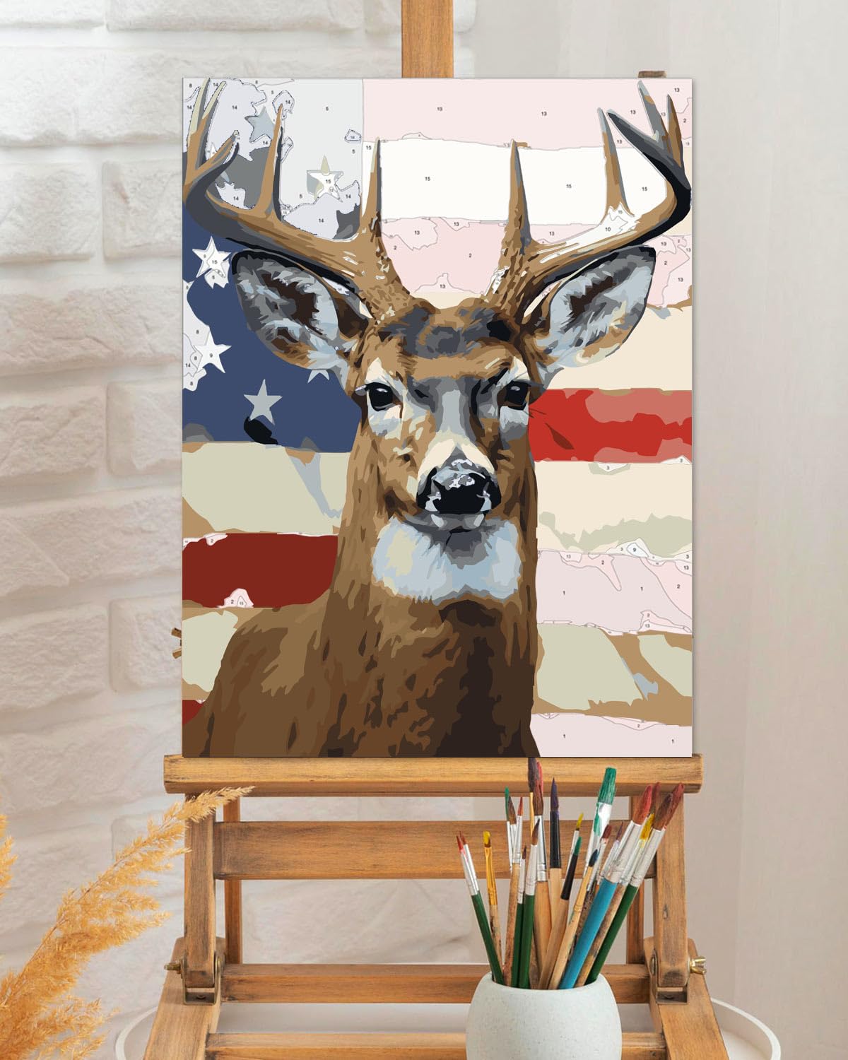 TOCARE Framed Paint by Numbers Kit for Adults, American Deer Paint by Numbers with Frame,Deer Paint by Number Framed Canvas for Adults Animals (12x16Inch, Without Easel) TOCARE