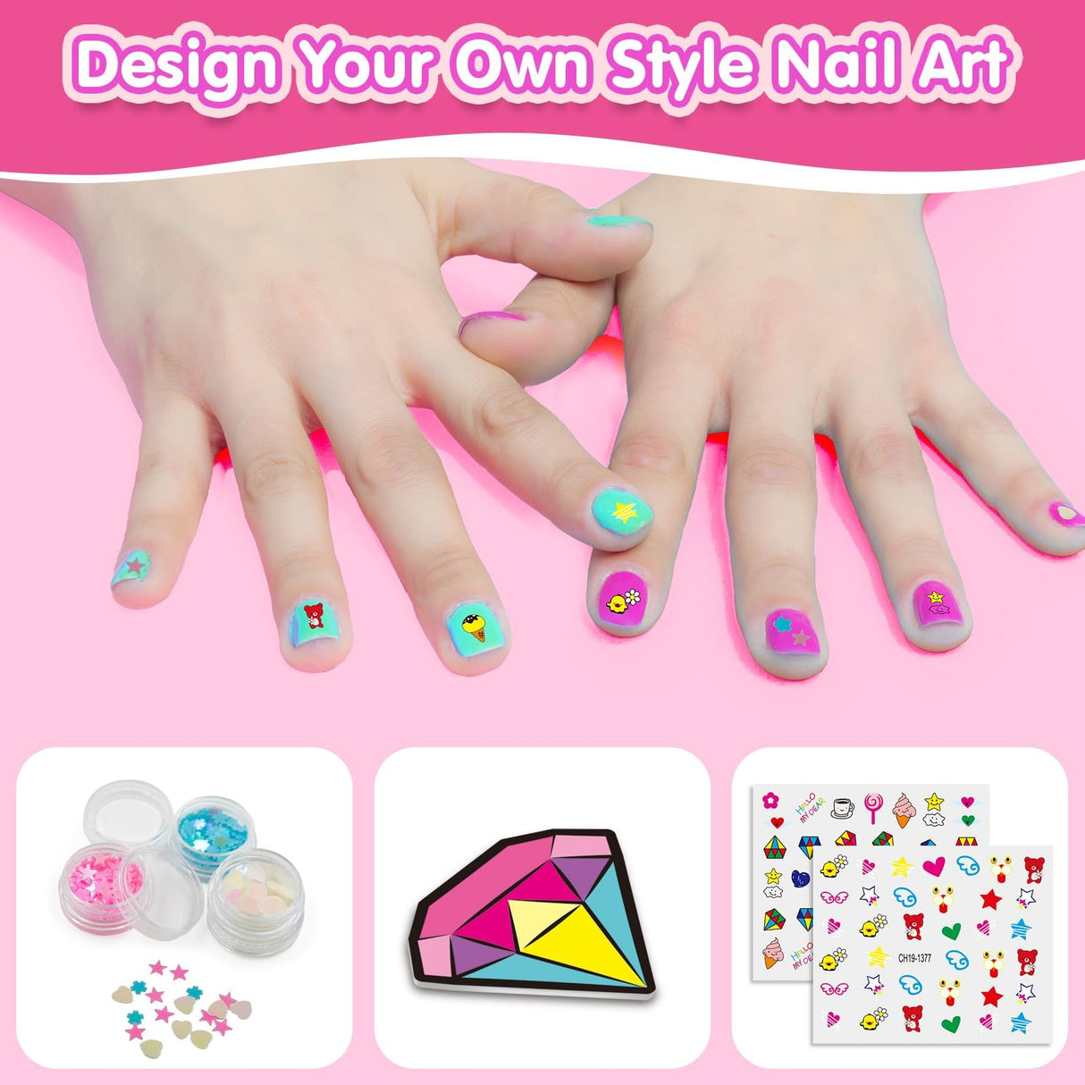 Amagoing Kids Nail Polish Set for Girls, All-in-One Nail Art Kit with Storage Box Ages 6-8, Non Toxic Nail Polish, Nail Dryer, Mermaid Hair Clip, Little Girl Toys Birthday Gift for 5 6 7 8 Years Old Amagoing