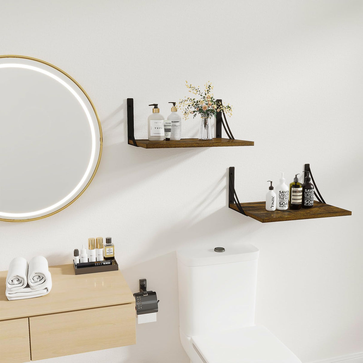 MXCSE Deep Floating Shelves for Wall, 12 Inch Deep Wall Shelves, Floating Shelves for Wall Storage Decor, Wide Floating Bookshelf for Living Room, Kitchen, Office, Bedroom (Brown, 16Wx12D) MXCSE