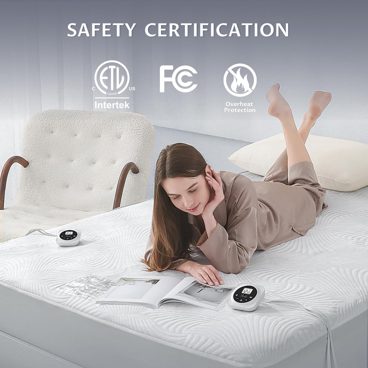 King Size Electric Heated Mattress Pad - Bed Warmer with Memory & Preheat Functions, 12 Heat Settings Dual Control for 1-12 Hours Auto Off, Lighted Button Reaks