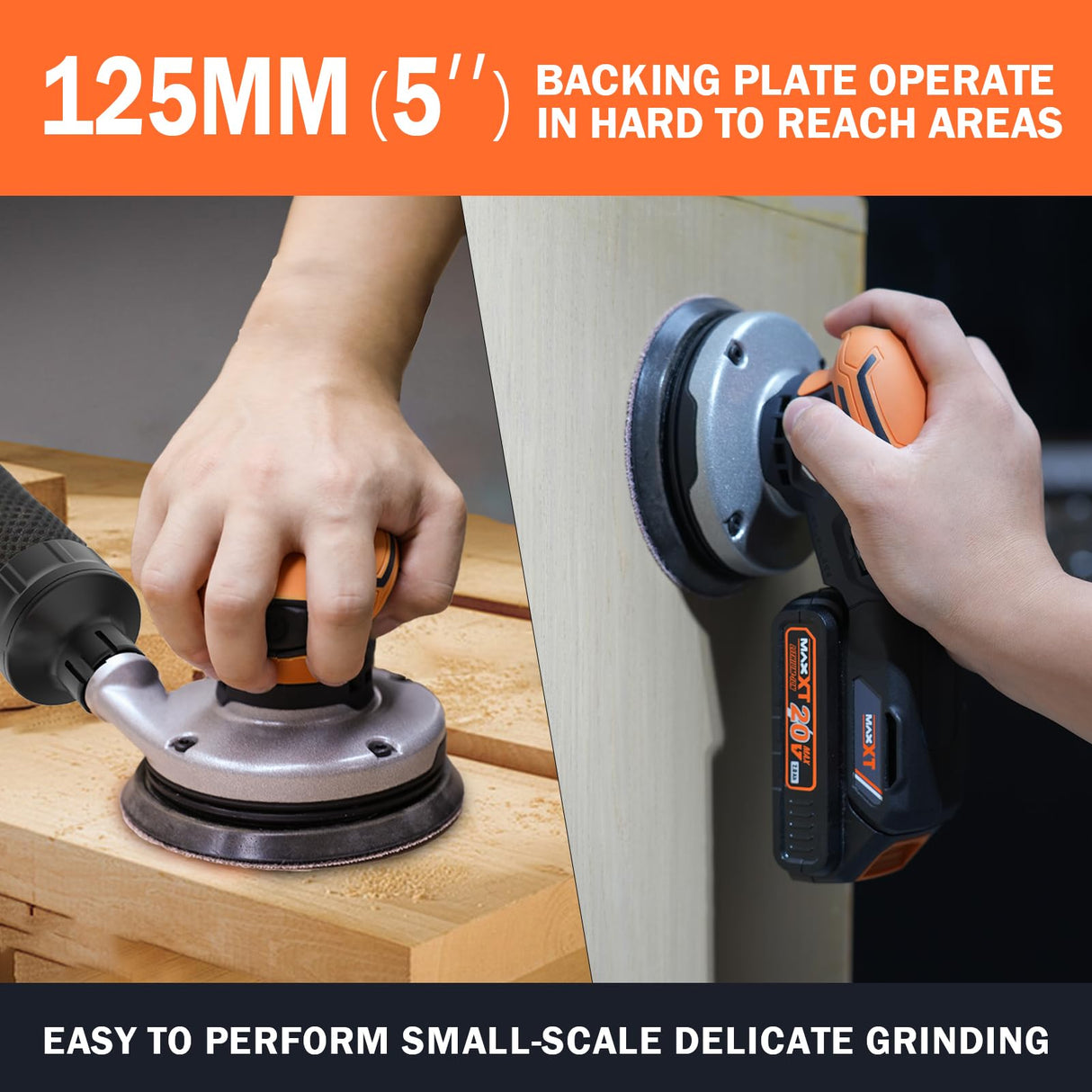 MAXXT 20V Random Orbital Sander, 7-Speed Cordless Sander, 5-Inch Backing Plate 4,000-10,000 rpm High-Performance Woodworking Dust Removal System MAXXT