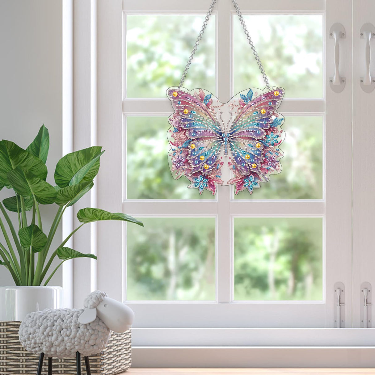 Scettar 2 Pcs Dimond Art Paintings Butterfly, Diamond Art Kits for Adults, DIY Crystal Gem Craft Painting Kit, Special Shape Diamond Art Suncatcher Hanging Ornament for Home and Garden Decor Scettar