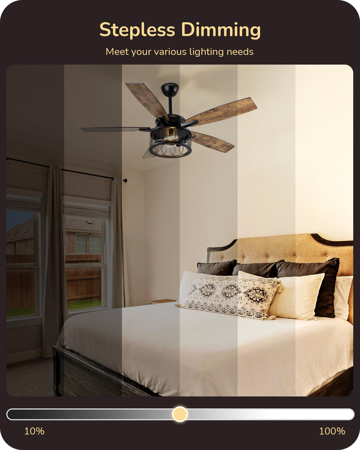EDISHINE 52 Inch Farmhouse Ceiling Fans with Lights, Rustic Ceiling Fan with Light and Remote, 5 Wooden Blades Lighting & Ceiling Fans with Timer, 6 Speeds Reversible DC Motor for Bedroom Patio Porch EDISHINE