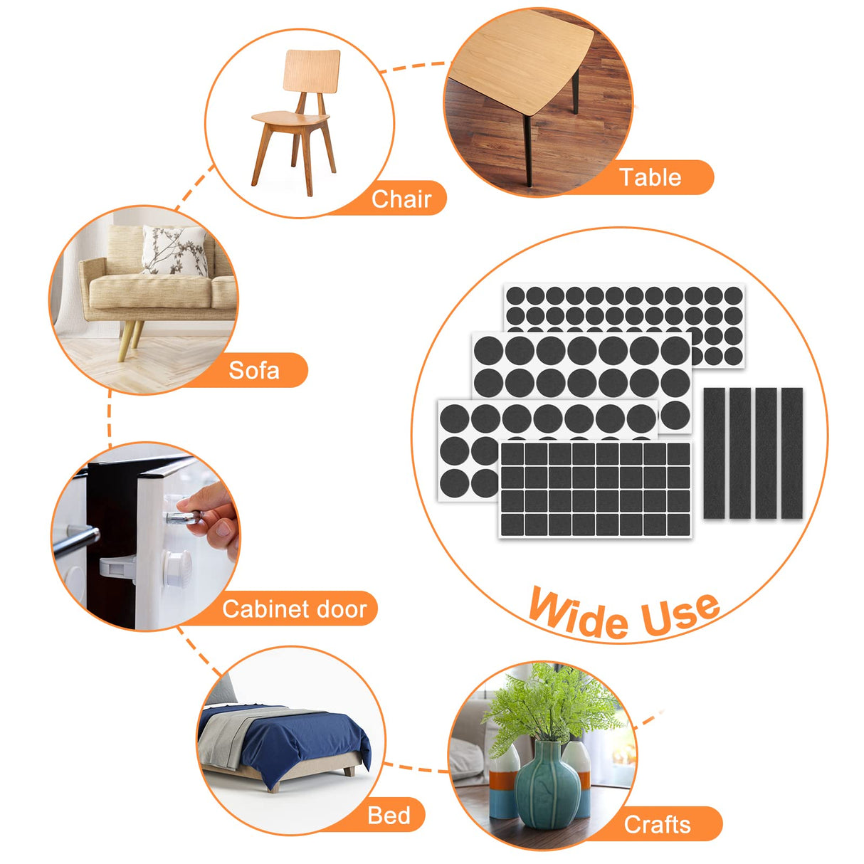 Felt Furniture Pads 300 Pieces, Furniture Pads for Hardwood Floors, Felt Pads for Chair Legs Furniture, Floor Protectors for Furniture Black FURNIMATE