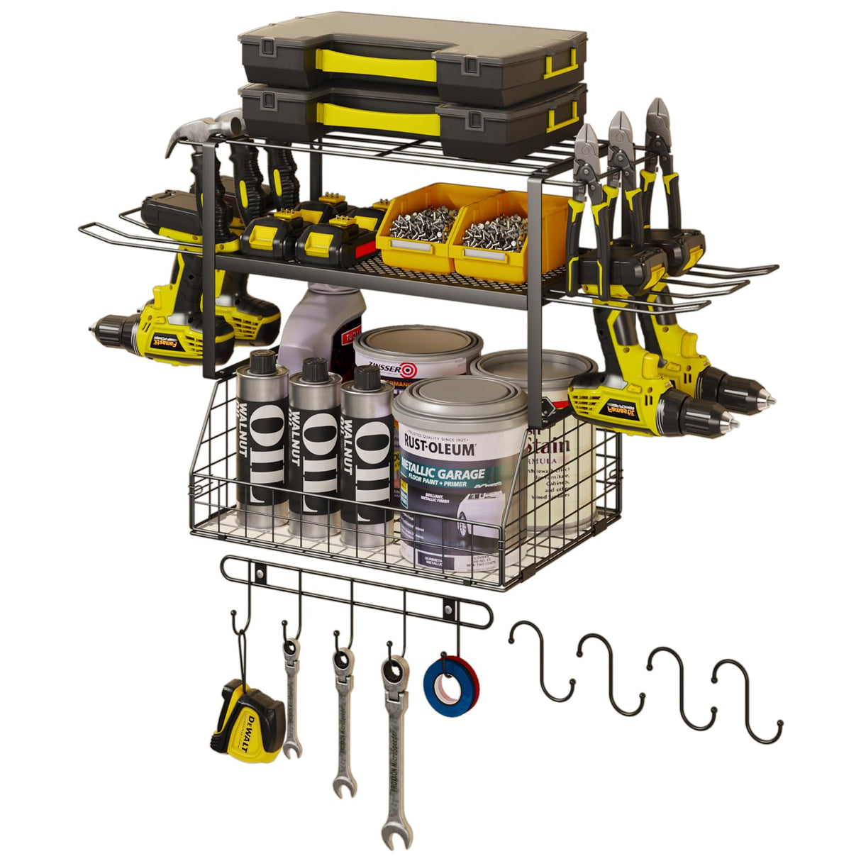 Homsorout Garage Shelves Wall Mounted - with Wire baskets, Heavy Duty Garage Wall Shelving with Hooks, Wire Shelf Baskets Tool Organizer for Home Garden Garage Organization and Storage Homsorout