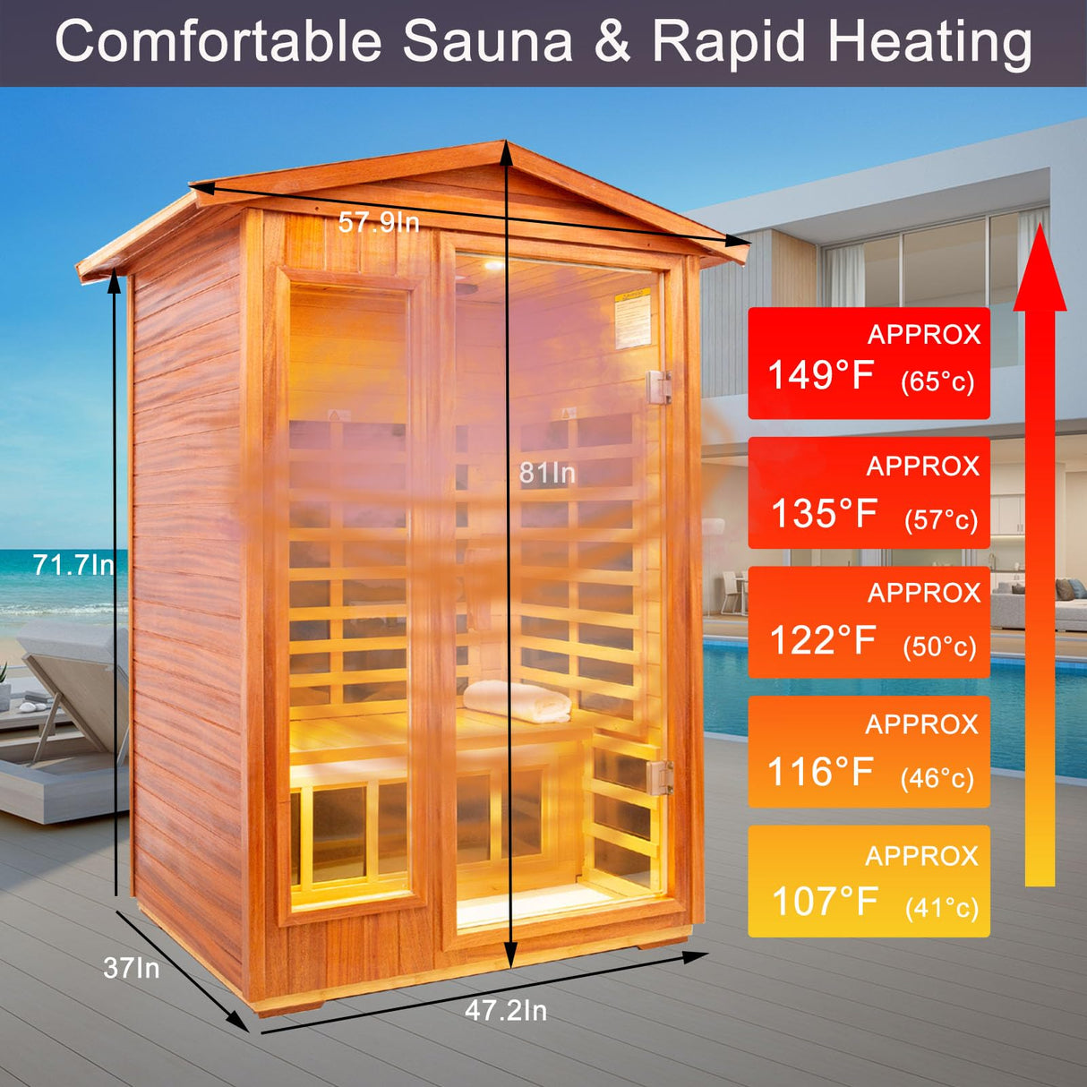 KUNSANA Outdoor Sauna 2 Person Infrared Sauna Far Infrared Saunas for Home Low EMF Home Sauna Spa Mahogany Wood Sauna Room with Bluetooth Speakers, LED Reading Lamps, Chromotherapy Lights KUNSANA
