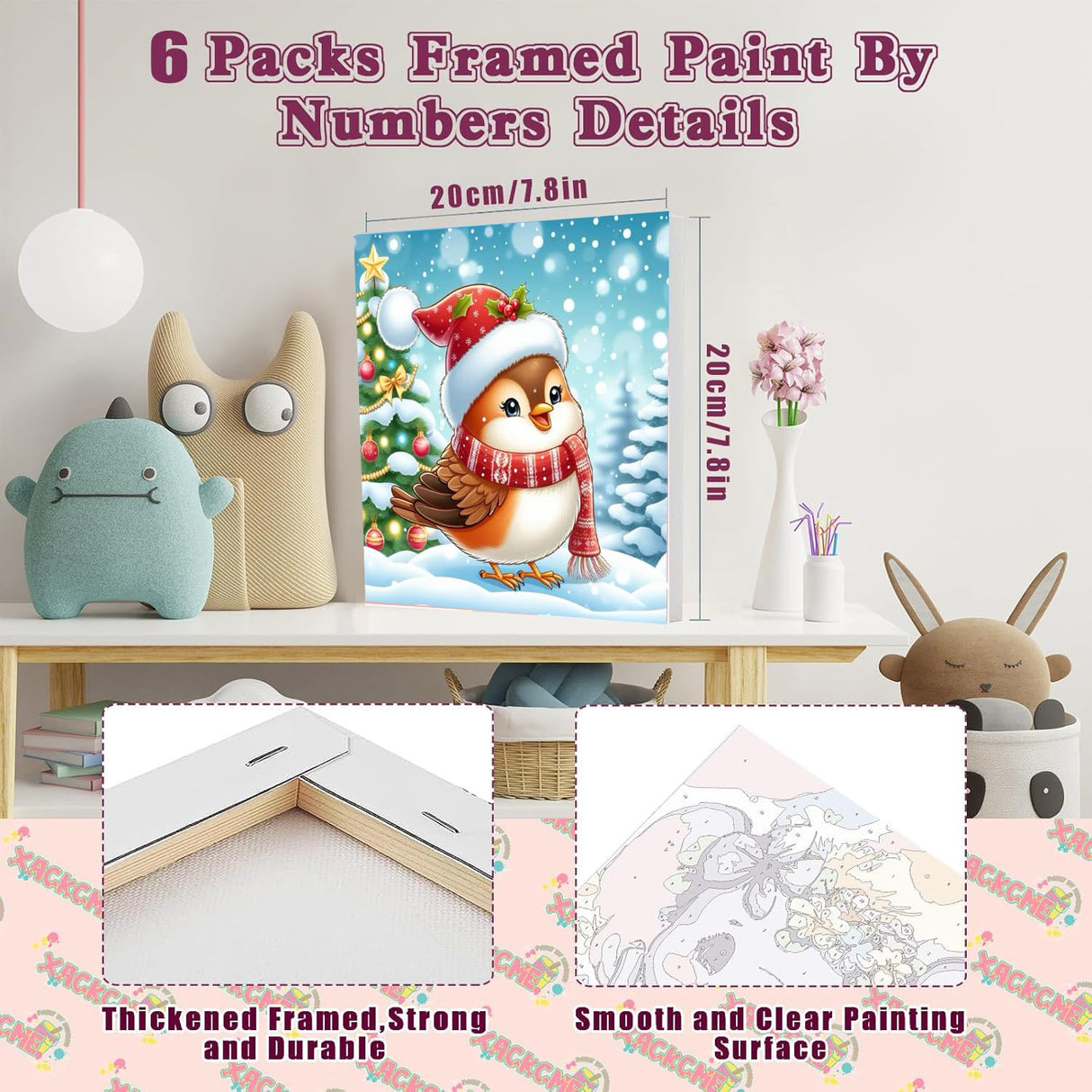 6 Pack Christmas Framed Paint by Numbers for Adults, Easy Acrylic Cartoon Painting by Number Kits on Canvas, Christmas Painting by Numbers Kits, Adults' Paint-by-Number Kits for Home Wall Decor 8x8in SYDYLH