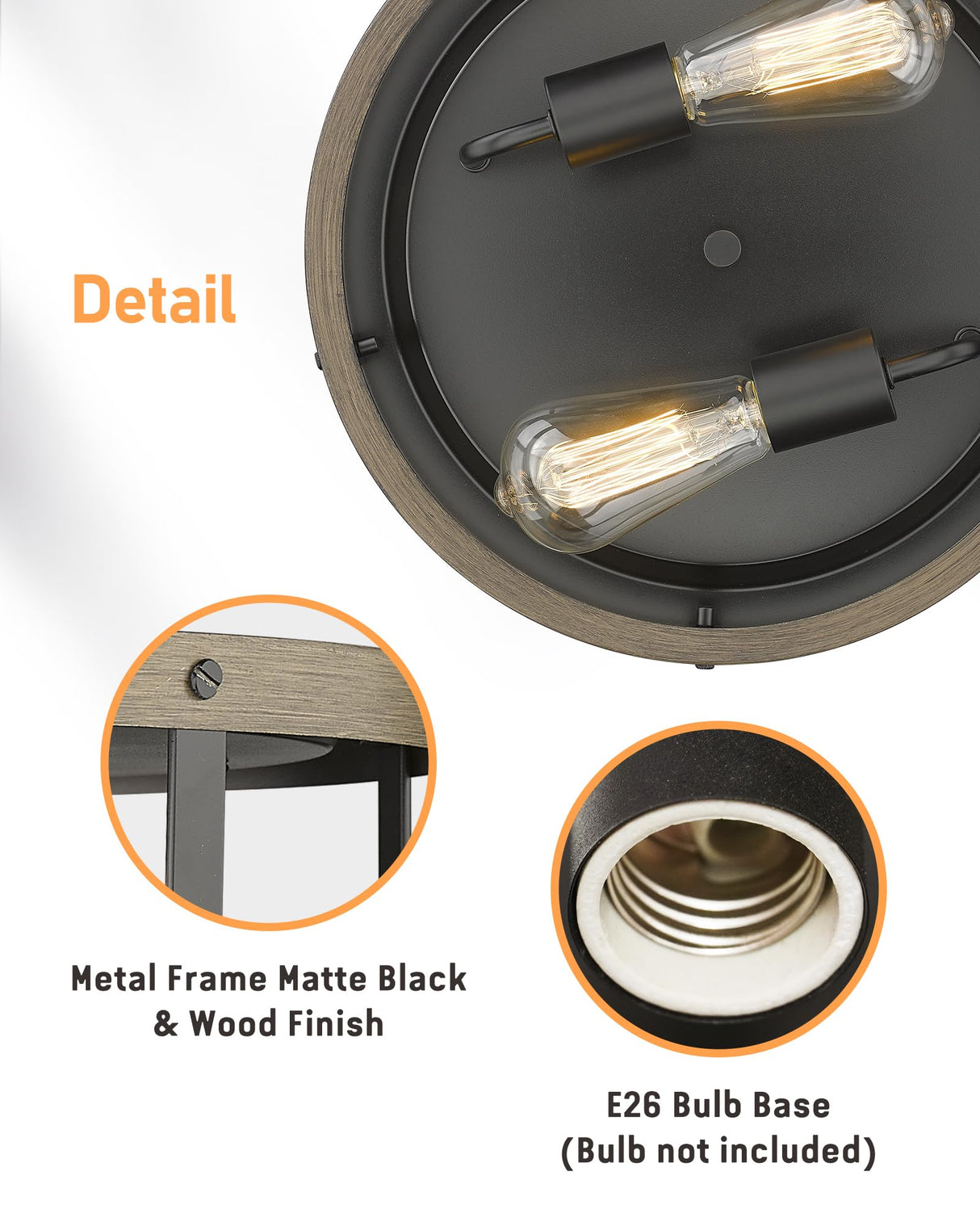 EAPUDUN Farmhouse Ceiling Light, 13‘’ Imitation Wooden Flush Mount Ceiling Light Fixtures, Retro 2-Light Ceiling Lamp for Hallway Entryway Bedroom Kitchen Dining Room FMA1138-FBDT EAPUDUN