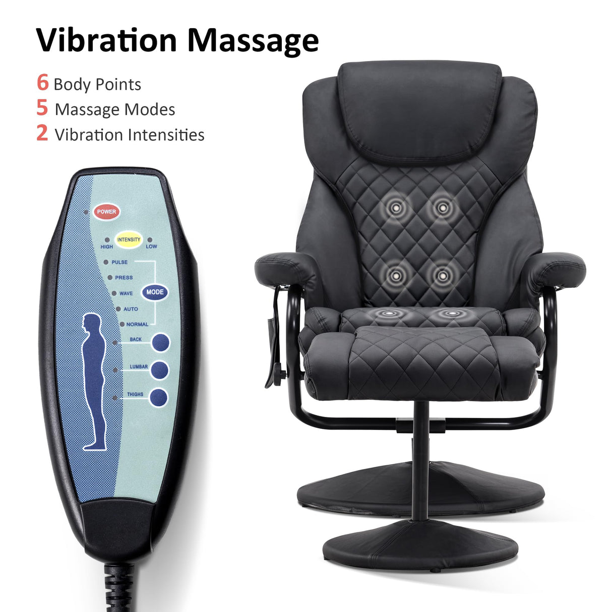 MCombo Recliner with Ottoman, Reclining Chair with Massage, 360 Swivel Living Room Chair Faux Leather, 4901 (Black) MCombo