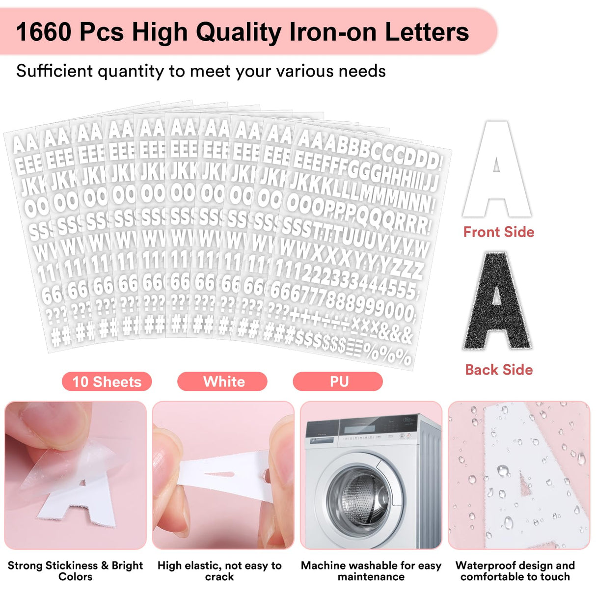 10 Sheets 1660 Pieces Iron on Letters and Numbers for Clothing, 1 Inch White Iron on Vinyl Letters with A-Z Heat Transfer Letters 0-9 Iron on Numbers PU Alphabet Sticker for T-Shirt Printing DIY Craft Comkrivy