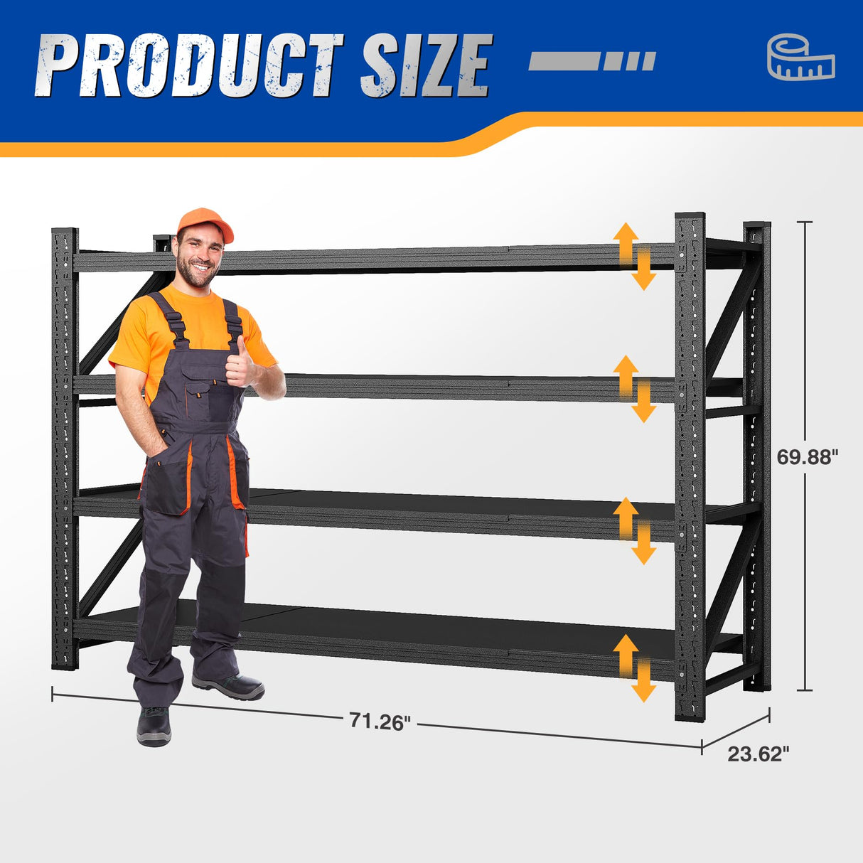 BYNSOE 71" W Storage Shelves 5000lbs Garage Metal Shelving Heavy Duty Garage Shelves Adjustable Storage Shelves for Industrial, Factory,71" W X 24" D X 69" H BYNSOE