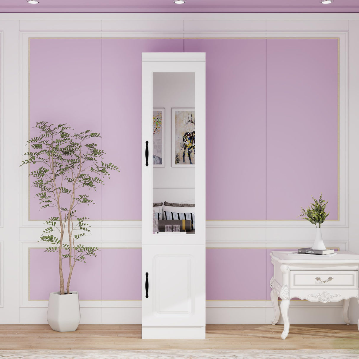 ClassyCabin Single Door Armoire Wardrobe Closet: Wardrobe Closet with Mirror Simple Storage Wardrobe Cabinet with Hanging Rod Modern Closet Organizers and Storage for Bedroom Office White ClassyCabin