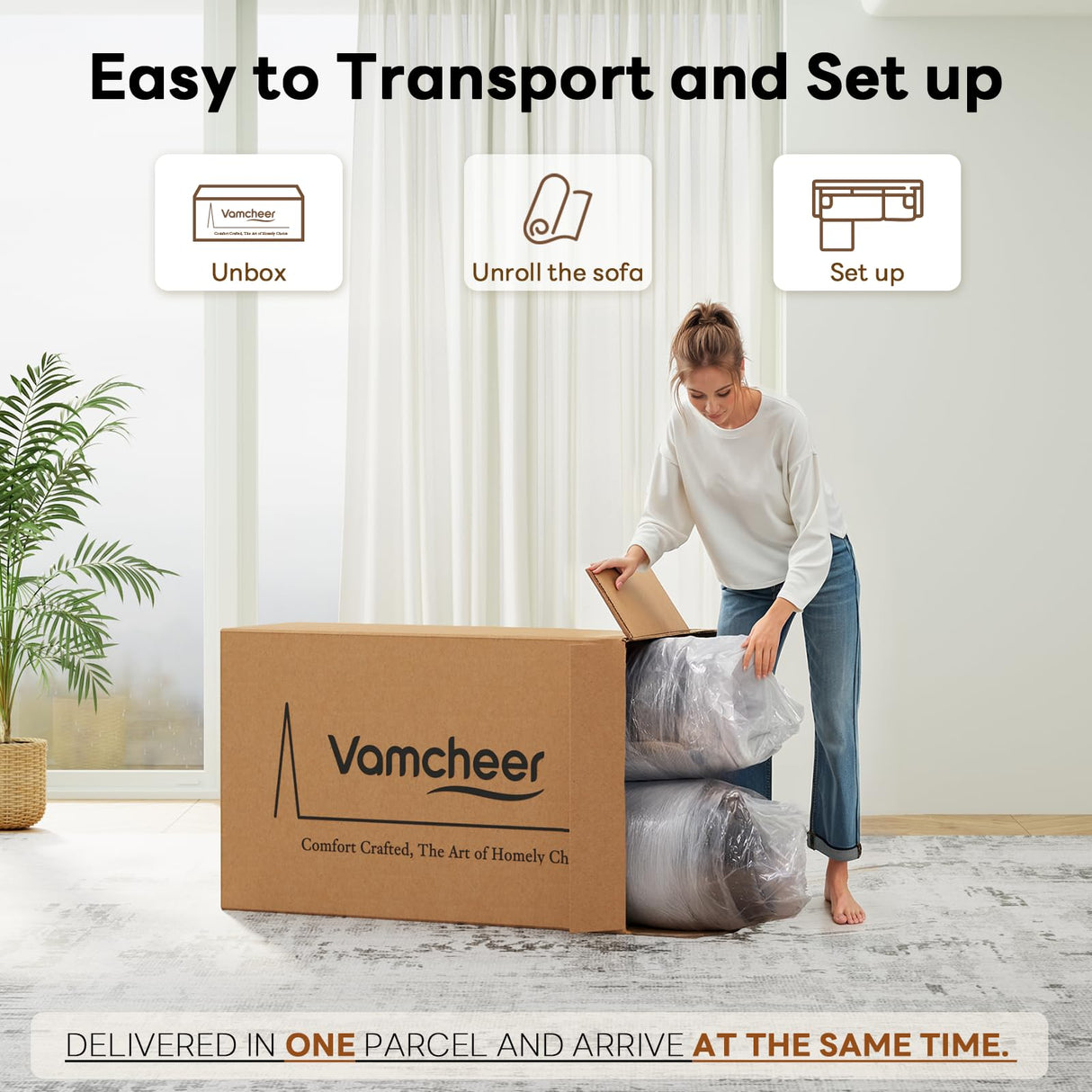 Vamcheer Modular Sectional Sofa with Chaise, Modern L Shaped Cloud Couch with Deep Seat, Sectional Couches for Living Room, Bedroom, Office, No Assembly Required, Gray Vamcheer